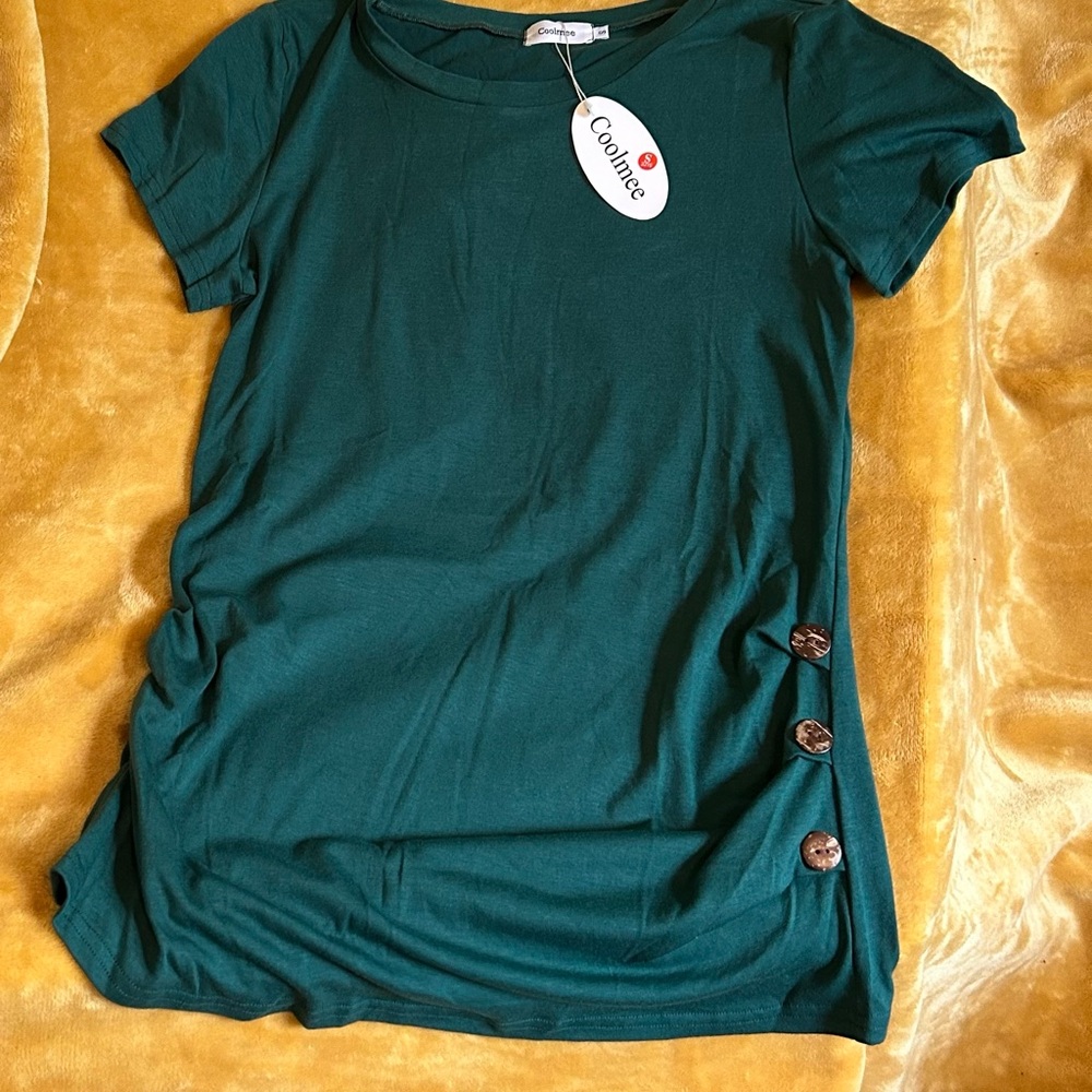 Maternity Dark Green Ruched Buttoned Short Sleeve Tee
